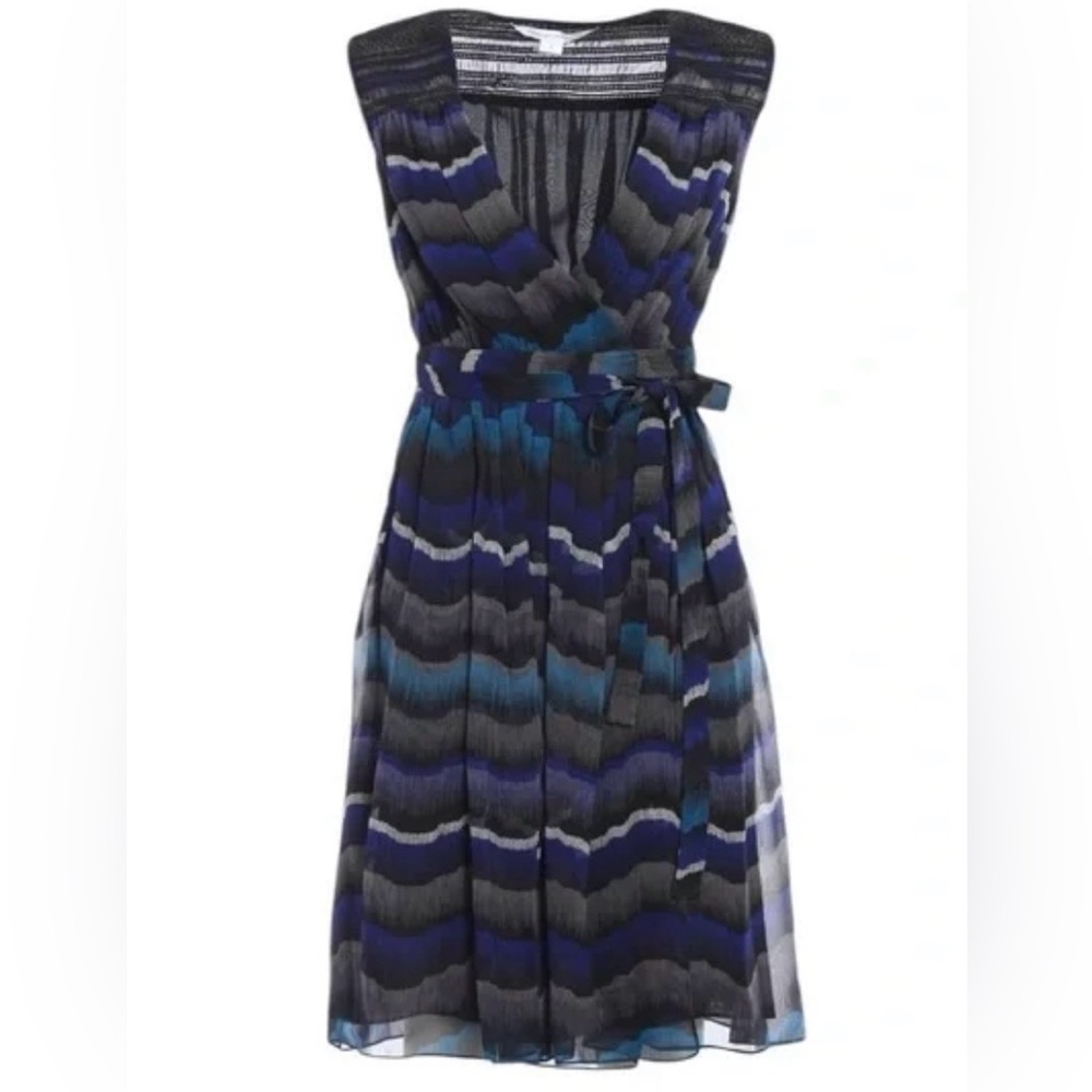 Diane Von Furstenberg Blue and Black Midi Dress